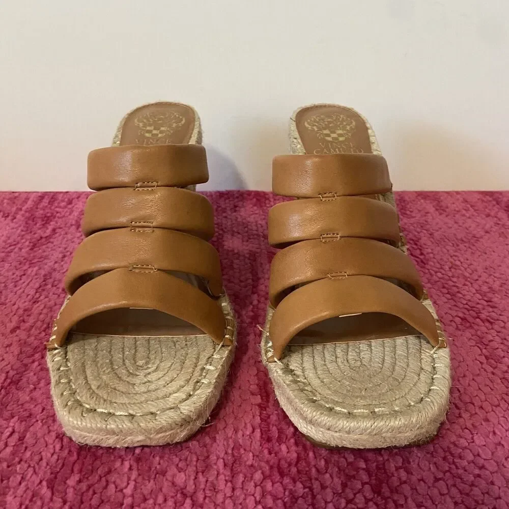 Vince Camuto Molisano Wedge Espadrille Sandals Light Cognac Brown Size 8.5 Wide